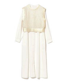 【SALE／50%OFF】B:MING by BEAMS ラメ ニット ベスト * シャツ ワンピース セット(S~M) ビームス アウトレット ワンピース・ドレス シャツワンピース ブラック ホワイト【送料無料】