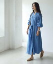 STYLE DELI 綿麻混紡ベルテッドシャツワンピース スタイルデリ ワンピース・ドレス シャツワンピース ブルー ベージュ【送料無料】