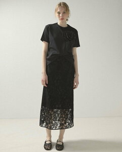 �ySALE�^60%OFF�zLE CIEL BLEU �t���b�L�[���[�X�X�J�[�g / Flocky Lace Skirt ���V�F���u���[ �X�J�[�g �~�f�B�A���X�J�[�g �u���b�N �z���C�g�y���������z