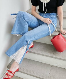 【SALE／13%OFF】MAJESTIC LEGON レースベルトセット裾リボンデニム マジェスティックレゴン パンツ ジーンズ・デニムパンツ ブルー【送料無料】