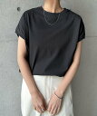 andme USAコットン 汗染み防止 フレンチスリーブ Tシャツ アンドミー トップス カットソー・Tシャツ グレー グリーン パープル ブラウン ブラック ブルー ホワイト