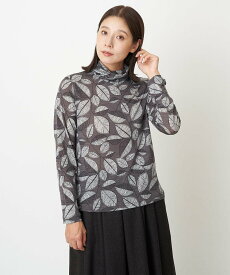 【SALE／50%OFF】GIANNI LO GIUDICE [洗える・日本製]ウールガーゼ天竺リーフプリントカットソー ジャンニロジュディーチェ トップス カットソー・Tシャツ グレー レッド グリーン【送料無料】