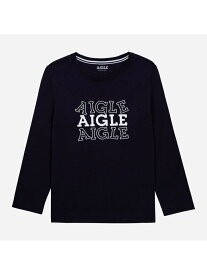 【SALE／50%OFF】AIGLE オーガニックコットン ロゴ 長袖Tシャツ エーグル トップス カットソー・Tシャツ ネイビー ホワイト