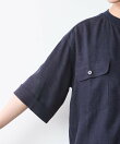 レーヨン麻衿リブハーフスリーブブラウス<大きいサイズ有>シックスタイル