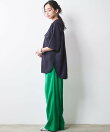 レーヨン麻衿リブハーフスリーブブラウス<大きいサイズ有>シックスタイル