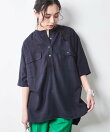 レーヨン麻衿リブハーフスリーブブラウス<大きいサイズ有>シックスタイル