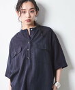 レーヨン麻衿リブハーフスリーブブラウス<大きいサイズ有>シックスタイル