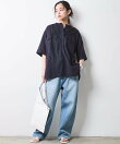 レーヨン麻衿リブハーフスリーブブラウス<大きいサイズ有>シックスタイル
