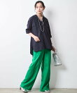 レーヨン麻衿リブハーフスリーブブラウス<大きいサイズ有>シックスタイル