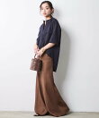 レーヨン麻衿リブハーフスリーブブラウス<大きいサイズ有>シックスタイル