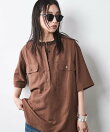 レーヨン麻衿リブハーフスリーブブラウス<大きいサイズ有>シックスタイル
