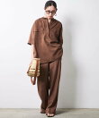 レーヨン麻衿リブハーフスリーブブラウス<大きいサイズ有>シックスタイル