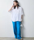 レーヨン麻衿リブハーフスリーブブラウス<大きいサイズ有>シックスタイル