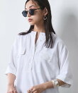 レーヨン麻衿リブハーフスリーブブラウス<大きいサイズ有>シックスタイル