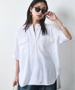 レーヨン麻衿リブハーフスリーブブラウス<大きいサイズ有>シックスタイル