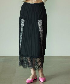 【SALE／40%OFF】PRANK PROJECT ストライプレーススカート / Striped Lace Skirt プランク プロジェクト スカート ミディアムスカート ネイビー グレー【送料無料】