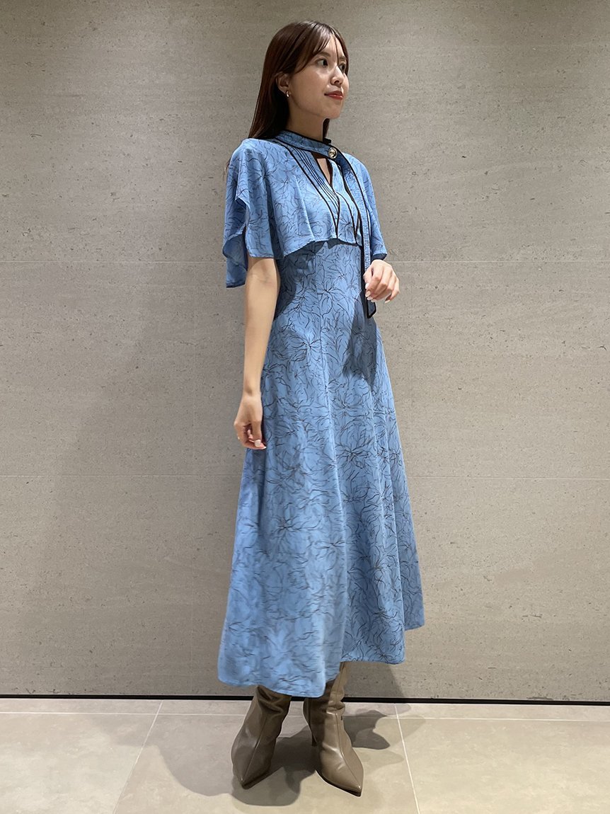 SNIDEL｜ケープフリルパイピングプリントワンピース | Rakuten Fashion