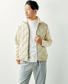 【SALE／50%OFF】MEN'S MELROSE 【別注】TAION*MEN'S MELROSE ニットブルゾン メンズメルローズ ジャケット・アウター ダウンジャケット・ダウンベスト ホワイト ブラウン グレー【送料無料】