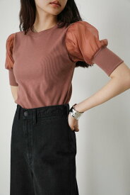 【SALE／45%OFF】AZUL BY MOUSSY SHEER SLEEVE PUFF TOPS アズールバイマウジー トップス カットソー・Tシャツ ブラック ホワイト ピンク ブルー