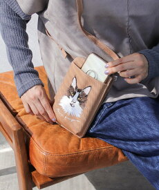 【SALE／50%OFF】Cepica CEPICA/CAT刺繍マルチスマホショルダー ヴィド・ポッシュドゥセピカ バッグ ショルダーバッグ ブラウン グレー ブルー