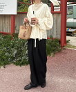 上品見えダブルタックワイドイージーパンツ