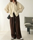 上品見えダブルタックワイドイージーパンツ