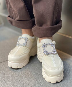 attagirl 厚底ビジューバックルスニーカー アタガール シューズ・靴 スニーカー ホワイト ベージュ【送料無料】