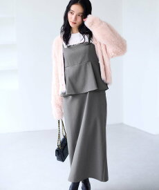 VIS 【WEB限定】【美easy】ウーリッシュ ペプラム切替キャミワンピース【洗える】 ビス ワンピース・ドレス ワンピース ベージュ グレー ブラック【送料無料】