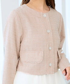 【SALE／50%OFF】MAJESTIC LEGON ツイードフリンジジャケット マジェスティックレゴン ジャケット・アウター その他のジャケット・アウター ホワイト ピンク ブラック【送料無料】