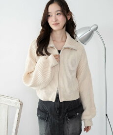 【SALE／58%OFF】WEGO LADY'S ダブルジップショートニットブルゾン ウィゴー トップス ニット ブラック ホワイト