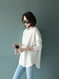 【SALE／25%OFF】Coo+i ラウンドスリット入りロングTシャツ 長袖 重ね着 レイヤード スレンダー トップス カットソー・Tシャツ グリーン ブラック パープル ブラウン ホワイト グレー カーキグリーン