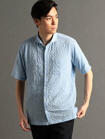 【SALE／80%OFF】MONSIEUR NICOLE ドビーサッカー カッタウェイカラー半袖シャツ ニコル トップス シャツ・ブラウス ネイビー ベージュ ブルー【送料無料】