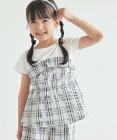 【SALE／50%OFF】ROPE' PICNIC KIDS 【KIDS】レイヤード風チェックドッキングチュニック/セットアップ対応 ロペピクニック トップス その他のトップス ブラック ホワイト