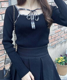 INGNI 12Gチェック柄配色デコルテリボンニット イング トップス ニット ブラック ベージュ