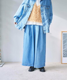 【SALE／30%OFF】studio CLIP タックワイドデニムパンツ[プチ・プラスサイズあり]《CLIP denim》 スタディオクリップ パンツ ジーンズ・デニムパンツ ブルー グレー【送料無料】