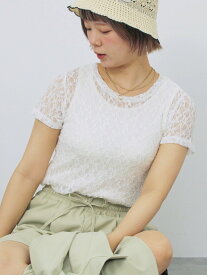 【SALE／60%OFF】ehka sopo レースカットソー エヘカソポ トップス カットソー・Tシャツ ピンク グリーン ブラック ホワイト