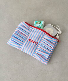 BIRTHDAY BAR ストライプコットンポーチM バースデイバー 財布・ポーチ・ケース ポーチ ブルー ピンク