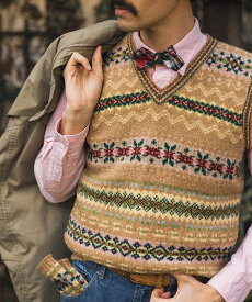 BEAMS PLUS 【別注】Jamieson's / Fairsile V-Neck Knit Vest ビームス メン トップス ニット ベージュ グリーン ブラウン【送料無料】