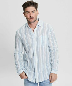 【SALE／50%OFF】GUESS (M)Collins Striped Pocket Shirt ゲス トップス シャツ・ブラウス ブルー【送料無料】