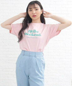 【SALE／50%OFF】PINK-latte 【接触冷感機能付き/130cmあり】配色ロゴT ピンク ラテ トップス カットソー・Tシャツ ホワイト イエロー ピンク ブルー