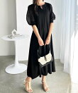 袖楊柳シアー美ラインワンピース