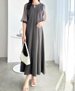 袖楊柳シアー美ラインワンピース