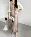 袖楊柳シアー美ラインワンピース