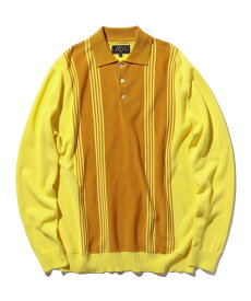 【SALE／60%OFF】BEAMS PLUS Knit Polo Stripe 12G ビームス アウトレット トップス ポロシャツ イエロー ホワイト ブルー【送料無料】