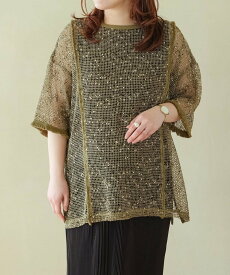 【SALE／20%OFF】LEPSIM 【産前・産後対応】マタニティ/メッシュフリンジ5分袖プルオーバー レプシィム マタニティウェア・ベビー用品 マタニティトップス ブラック ベージュ カーキグリーン ブルー【送料無料】