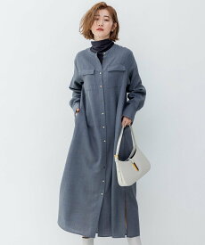 【SALE／50%OFF】23区 ポリエステルウール シャツワンピース ニジュウサンク ワンピース・ドレス シャツワンピース グレー ネイビー【送料無料】