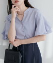 natural couture 【sherbet line】WEB限定 / UV・接触冷感ラップ半袖ブラウス ナチュラルクチュール トップス シャツ・ブラウス ブルー パープル グレー ブラック グリーン ベージュ【送料無料】