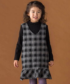 BeBe Petits Pois Vert 【店舗限定】チェックデニムジャンパースカート(95~150cm) ベベ オンライン ストア ワンピース・ドレス ジャンパースカート ネイビー ブラック【送料無料】