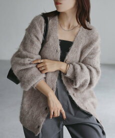 【SALE／61%OFF】Riberry シャギーVネックカーディガン リベリー トップス カーディガン ブラウン ピンク グレー ブラック ホワイト