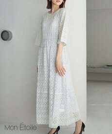 ROPE' PICNIC 【一部店舗限定】【Mon E'toile/モンエトワール】ティアードレースDRESS ロペピクニック ワンピース・ドレス ドレス ブラック グレー イエロー【送料無料】